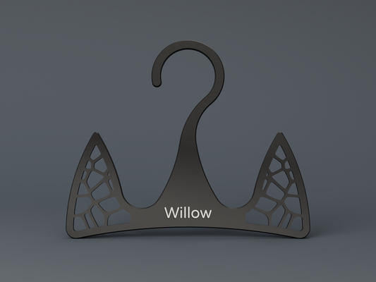 SnapTack personalised fly veil hanger with the name Willow, 3D product render