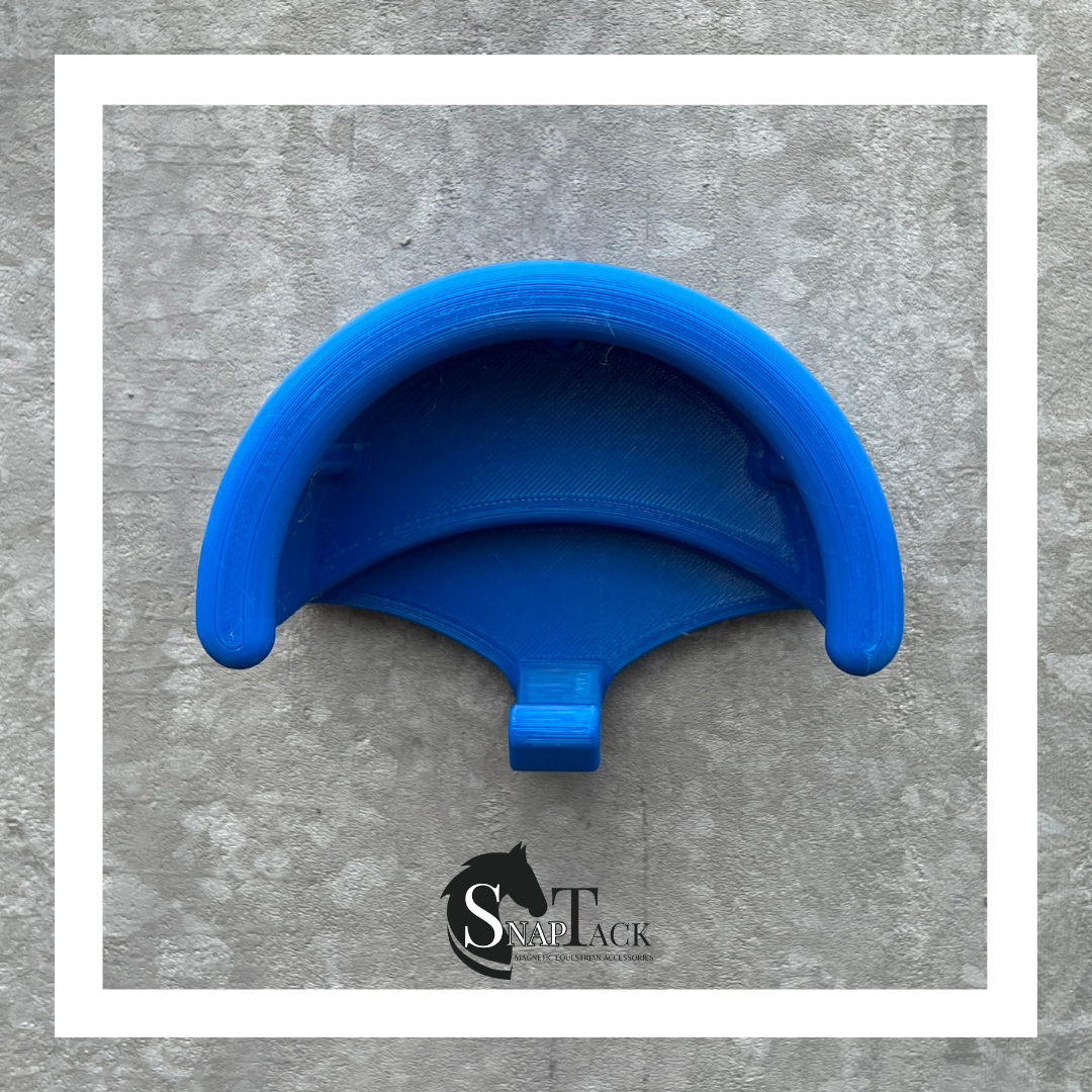 SnapTack magnetic bridle holder with hook for equestrian tack storage - blue