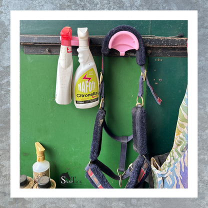 SnapTack magnetic bridle holder with hook for equestrian tack storage - baby pink