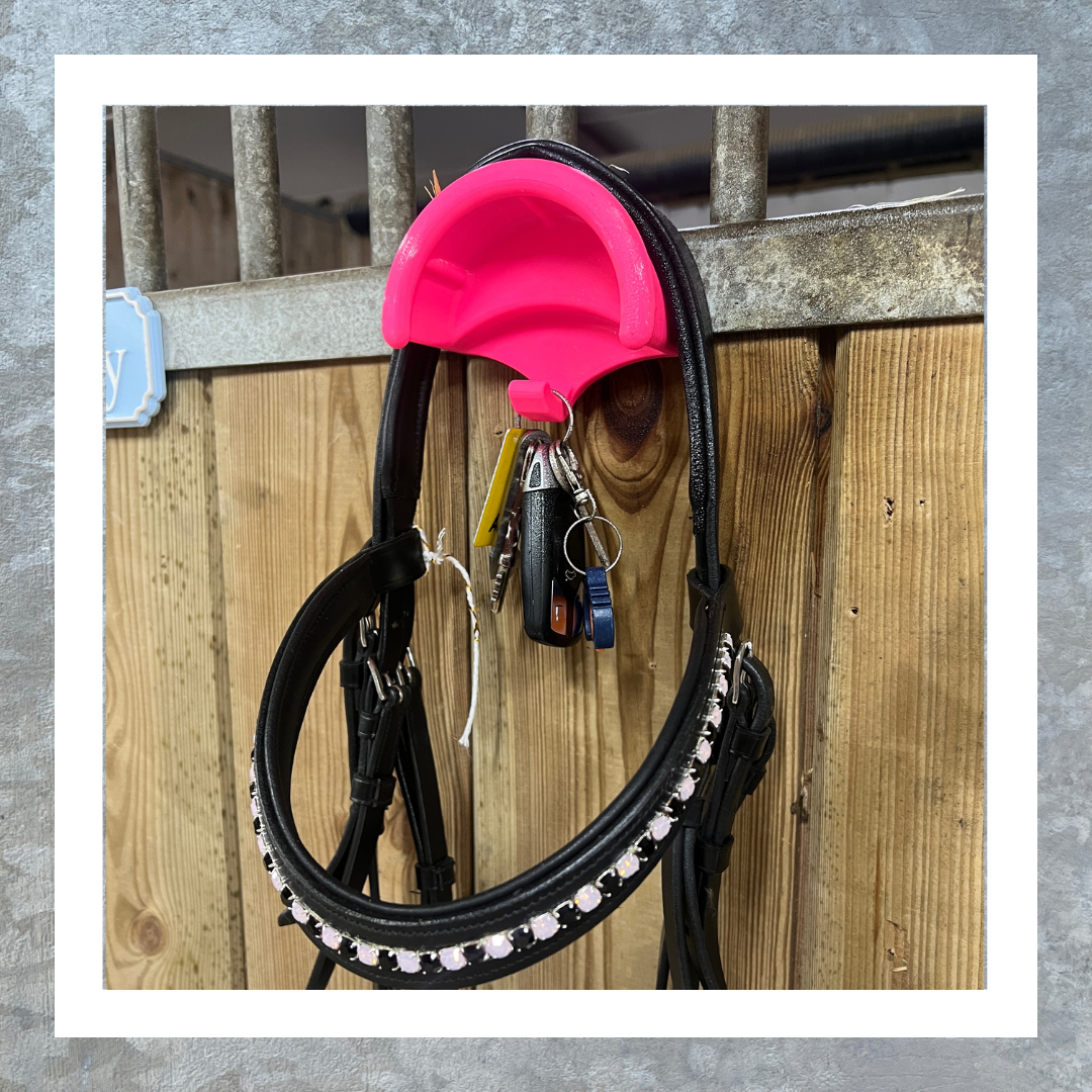 SnapTack magnetic bridle holder with hook for equestrian tack storage - pink