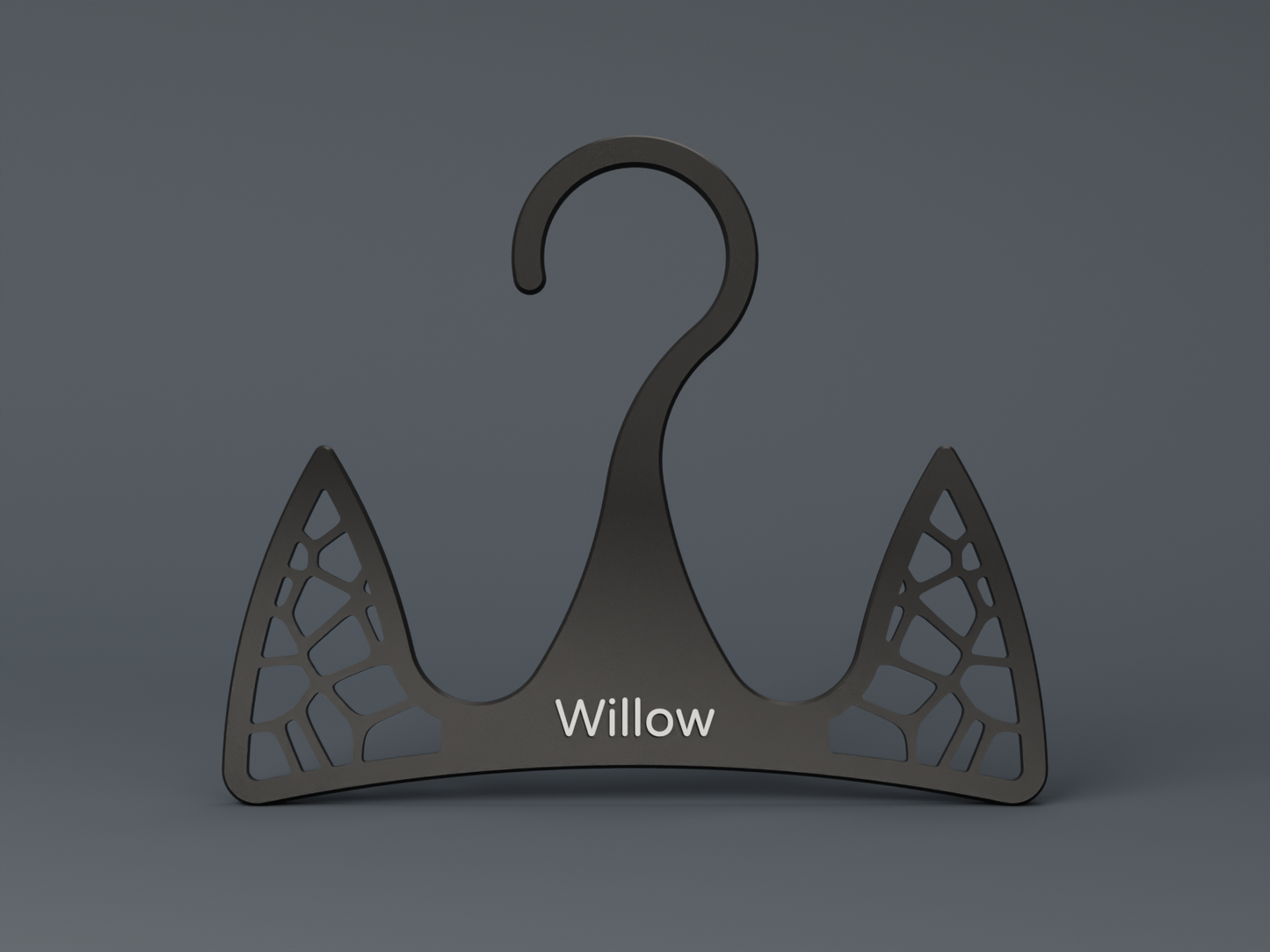 SnapTack personalised fly veil hanger with the name Willow, 3D product render