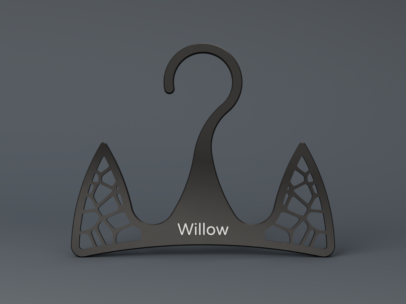 SnapTack personalised fly veil hanger with the name Willow, 3D product render