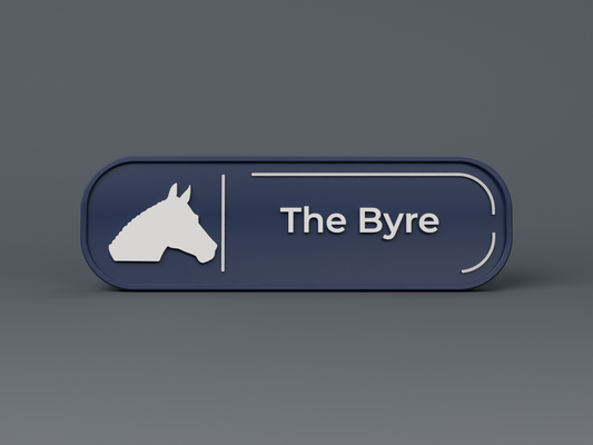 SnapTack magnetic stable door sign with horse motif, 3D product render